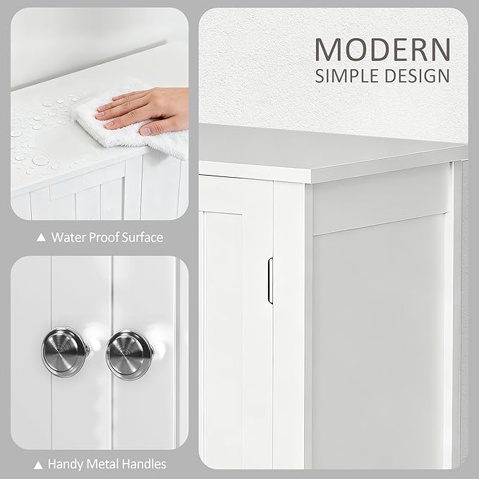 SUPER DEAL Modern Bathroom Floor Storage Cabinet with Adjustable Shelf and Double Door Rust Proof, Living Room Modern Home Furniture Storage Organizer Cabinet