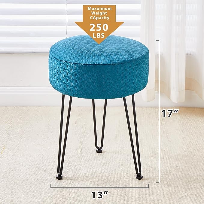 Velvet Ottoman,Vanity Stool,Dressing Table Seat with Metal Leg Vanity Chair for Bedroom, Living Room, Entryway, Offices