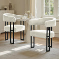 SIMTONAL Mid-Century Modern Dining Chairs Set of 2, Armrest Barrel Dining Chairs Side Accent Chairs with Curved Back, Upholstered Armchairs for Kitchen, Soft Teddy Fleece Surface, White