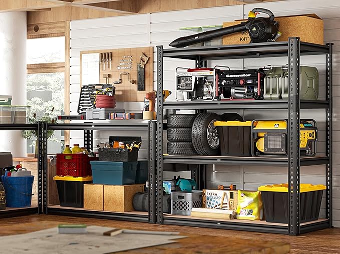 REIBII 40" W Storage Shelves 2000LBS Adjustable Garage Shelving Metal Heavy Duty 4 Tier Garage Shelves 60" H Metal Shelves for Closet Pantry Kitchen Warehouse 40" W × 20''D × 60''H
