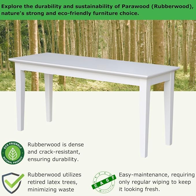 Shaker Style Solid Parawood Kitchen/Dining Bench, 39"W x 14"D x 18"H, Sturdy Seating for Entryway, Living Room, Family Room, or Breakfast Nook, Easy Assembly, Unfinished, Ready to Stain or Paint