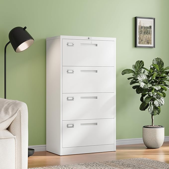 Letaya 4 Drawer File Cabinets with Lock,Metal Lateral Filing Storage Cabinet Printer Stand,White Steel Home Office Cabinet for Hanging Files Letter/Legal/A4 Size (White, H51.73×W28.35×D15.74)