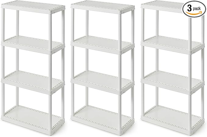 Gracious Living 4 Shelf Fixed Height Solid Light Duty Storage Unit 12 x 24 x 48 for Home, Garage, Basement, & Laundry, White (3 Pack)