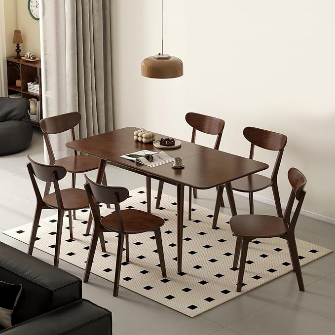 47’’-63’’ 100% Oak Extendable Dining Table and Bench Set, Solid Wood Folding Kitchen Table, Mid Century Modern Dinner Table for Kitchen, Apartment, Living Room (47''-63''+ 1 Bench)