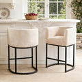 ClinQ 26" H Counter Height Bar Stools Set of 2, Modern Barrel Counter Stools with Backrest and Arms, Black Metal Frames, Linen Fabric Upholstered Accent Barstools for Kitchen Island,Linen Color