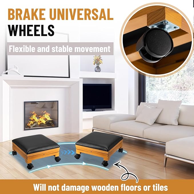 CroBlissful 2 Pack Rolling Adjustable Foot Rest Foldable Under Desk Ottoman with Wheels Leather Foldaway Guitar Foot Stool for Home Office Living Room Bedroom