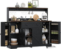 VVFLU Hutch Storage Buffet Cabinet with Drawers, and Charging Station, Coffee Bar Cabinet with Barn Doors, Wine Rack and Hooks, White Wood Sideboard Buffet for Kitchen, Dining Room, 47.8" High