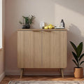 29.5" Modern Fluted Sideboard Cabinet with 2 Doors, Wood Storage Credenza with Shelves, Multi-Purpose Buffet Cabinet for Entryway, Dining & Living Room, Natural Wood