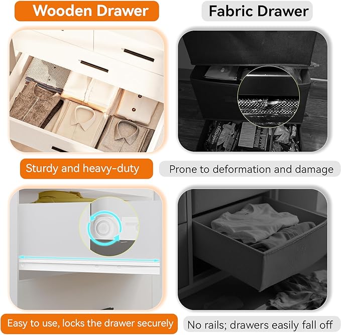 FJTJBSI 47.3" Tall Dresser for Bedroom Chests of Drawers with Charging Station 7 Drawer Dressers with Metal Slide Rail Modern Wood Closet Organizer with Large Storage for Home Office Entryway