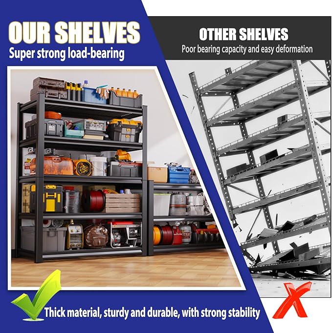Garage Shelving-3500 lbs 5 Tier Storage Shelves,Adjustable Heavy Duty Metal Shelving Unit and Storage Large Wire Rack,Utility Steel Shelf for Warehouse Industrial Pantry Basement -72"x59"x19.7",Black