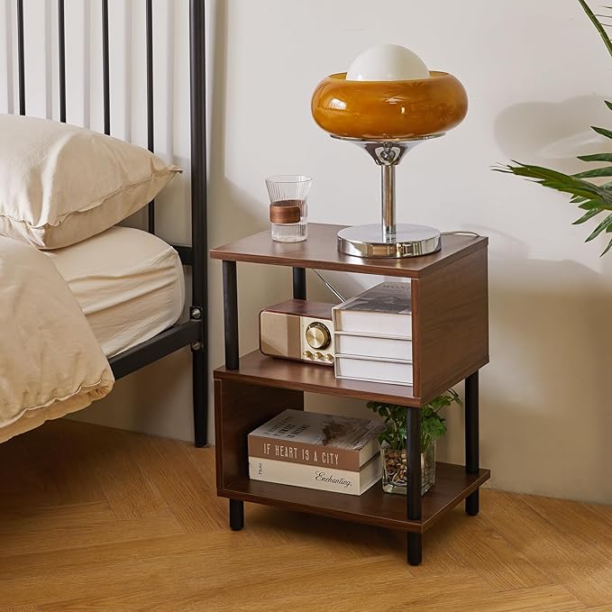 Aibiju Minimalist Nightstand Light - Walnut Small Bedside Table with Open Storage, Small End Table for Bedroom, Light Walnut YD-TM152LW
