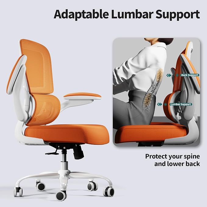 TRALT Office Chair - Ergonomic Desk Chair with Adjustable Lumbar Support, Mesh Computer Chair, Executive Chairs for Home Office Comfortable Lumbar Support (Orange)