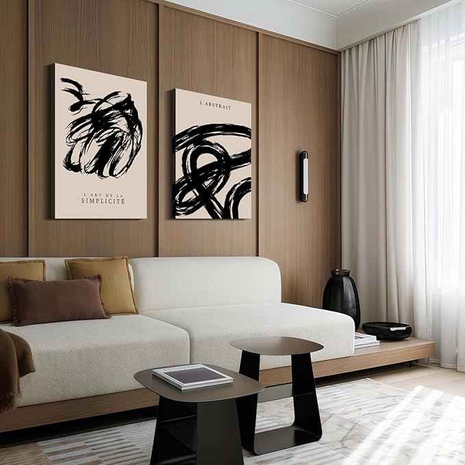 2 Framed Simple Black and White Canvas Wall Art Abstract Prints Modern Gallery Style Posters for Bedroom Living Room Bathroom Office Canvas Decor 12x16 Inch
