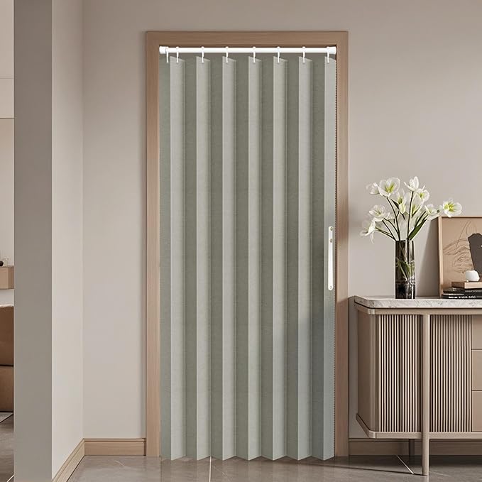 Jilron 100% Blackout Fabric Folding Door Curtain with Magnetic Closure - Accordion Style for Sliding Doors, Closets,Wardrobe and Temporary Door Solutions Doorway Curtains（W42 x L78, Grey 1 Panel）