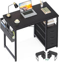 AODK 32 Inch Small Computer Desk with Fabric Drawers, Kids Study Desk for Bedroom, Home Office Desk with Storage Shelf & Bag for Small Space, Black