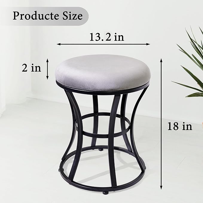 Vanity Stool, Grey Stools for Makeup Room, Round Ottoman Foot Stool, Velvet Footrest Vanity Chair for Bathroom, Bedroom, Living Room Furniture, Entryway, Offices