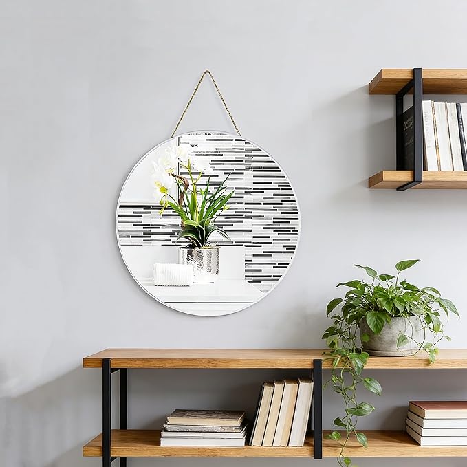 Funerom Round Wall Mirror 15.4 Inches Circle Mirror Bathroom Mirrors for Over Sink White