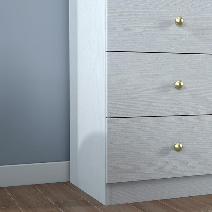 Panana Modern 6 Drawer Vertical Dresser, Wood Tall Chest of Drawers N Arrow Storage Organizer with Wide Drawers & Metal Gold Handles for Bedroom, Living Room, Office, Hallway, Entryway (White)