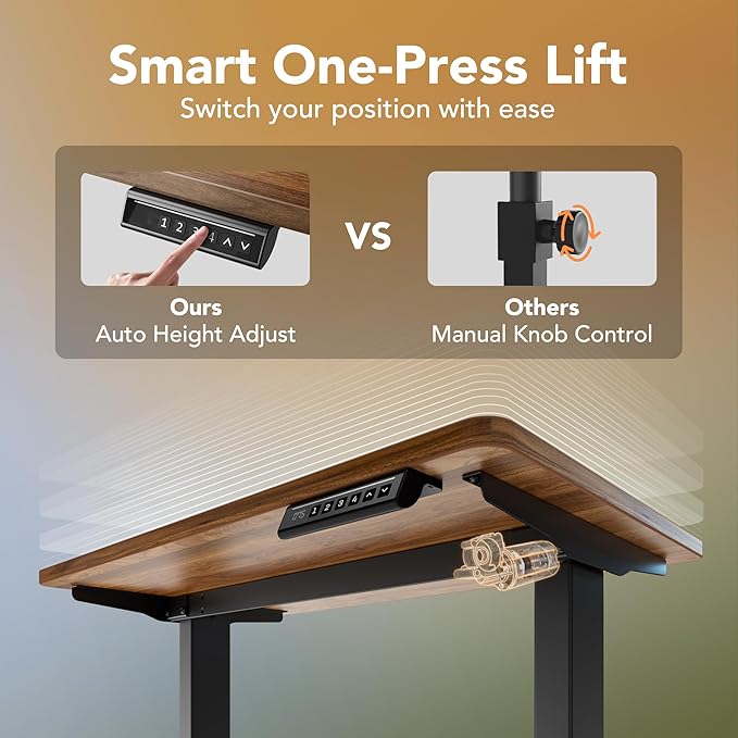 HUANUO 32" Small Electric Standing Desk Adjustable Height, 4 Memory Height Settings, Sit Stand Up Desk for Home Office & Computer Workstation, Black Walnut