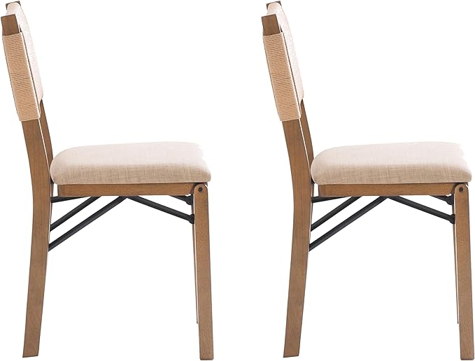 Bennett Natural Folding Chair with Rope Back and Linen Upholstered Seat Set of 2 by Linon