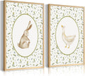 Vintage Nursery Wall Art Cute Goose Canvas Poster Bunny Wall Decor Baby Kids Poster Rabbit Duck Prints Cute Animal Pictures Pale Green Painting Artwork for Gallery Bedroom 16x24 Inch Unframed Set of 2