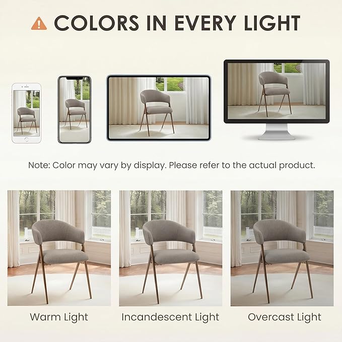 COLAMY Dining Chairs Set of 2, Mid Century Modern Dining Room Kitchen Dinner Chairs with Iron Legs, Open Back and Padded Seat, for Living Room/Bedroom/Restaurant/Cafe, Taupe