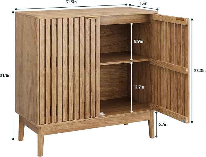 Kiasthome Wooden Sideboard Buffet Cabinet with Slatted Ventilation Doors & Adjustable Shelf, Sideboard Cabinet Storage Cabinet with Ample Storage for Dining Room Entryway (Natural Wood)