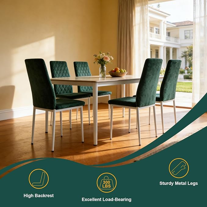 Dining Chairs Set of 2, Velvet Comfortable Seats, Mid-Century Modern Living Room Chairs, Upholstered Kitchen Chairs with Mental Legs and Padded Seat for Bedroom Office Easy Assembly, Green