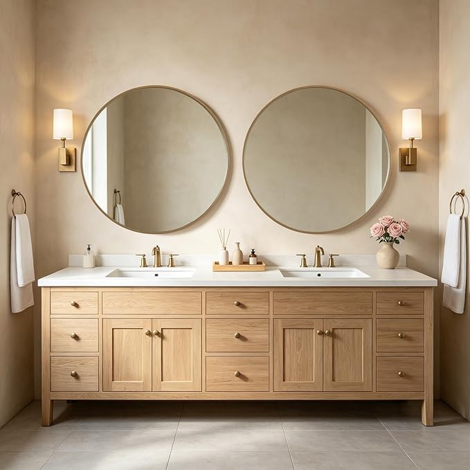 WallBeyond Round Wood Mirror, 40-" Round Modern Decoration Large Circle Wall Mirror for Bathroom Living Room Bedroom Entryway, Honey