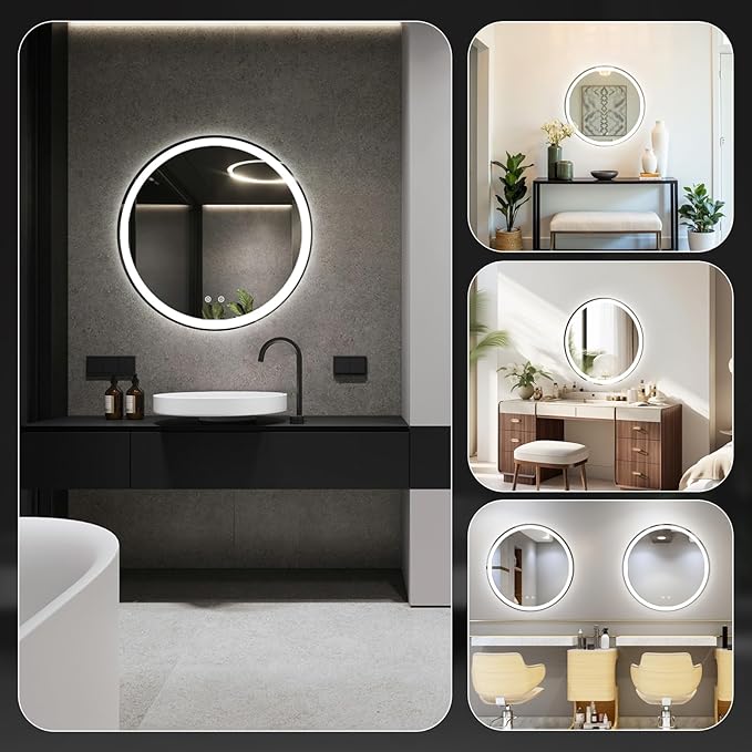 NEWBULIG 36 Inch Round LED Bathroom Wall Mirror with Lights, Light up Vanity Bathroom Mirror for Over Sink, Anti-Fog and Dimmable, Front Light and Backlit, Memory Function, Shatter-Proof, White