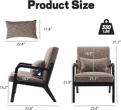 Achicsofar Accent Chair Mid Century Modern Armchair with Lumbar Support Pillow Wood Legs PU Leather Upholstered Lounge Chairs Comfy High Back Cushion for Living Room Bedroom
