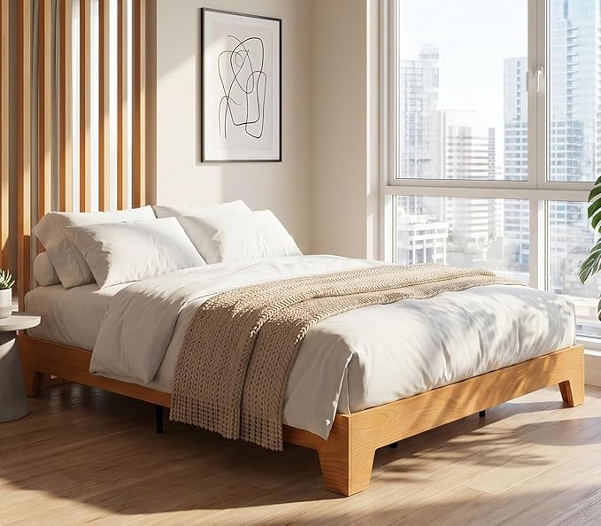 GarveeHome Queen Size Platform Bed Frame, Minimalist Wood Bed Frame No Headboard Needed, Sturdy Low Profile Bed with Natural Wood Grain, Noise-Free & Easy Assembly