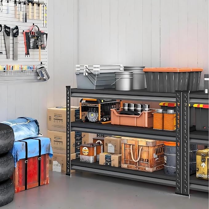 Metal Garage Shelving for Storage - 48'' W 1,410 Lbs Heavy Duty 3 Tier Utility Shelves Freestanding - Adjustable Rack Units for Basement Pantry Kitchen - 48" W x 16" D x 39" H Black