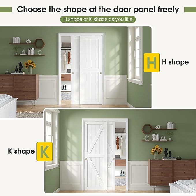 48x80in Sliding Closet Doors (Double 25in) White Bypass Closet Door,Easy Install Modern PVC Closet Doors with Hidden Track,Quiet Rollers,Solid Wood Core,Space Divider for Bedroom Wardrobe