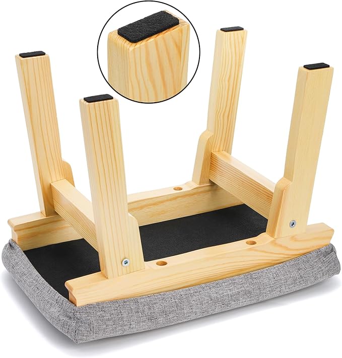 Lawei Small Foot Stool Ottoman, 11 Inch Soft Fabric Foot Rest for Under Desk, Tea Seat Stool with Wood Legs and Padded, Rectangular Footstool for for Sofa Living Room Bedroom Entryway, Easy Assembly