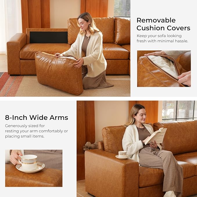 ELUCHANG 113" V-Shaped Modular Sectional Sofa Couch, Modern 5-Seat Premium Faux Leather Deep Seat Sofa with Corner, Removable Cover, Easy Assembly, Large Sofas & Couches for Living Room, Office, Brown | Spring Cushions, Easy to Clean