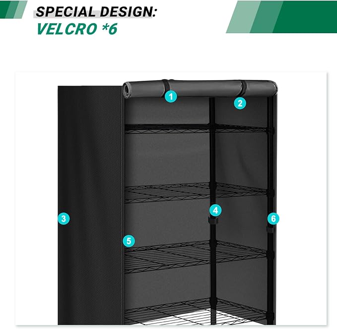 Storage Shelving Unit - Protective, Waterproof Outdoor Indoor Storage Rack, Dust Cover with Zipper (36Lx14Wx54H), Black