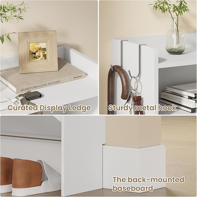 Shoe Cabinet Organizer with 2 Flip Drawers，Freestanding Shoe Rack Cabinet，Narrow Shoe Cabinet Storage for entryway, Foyer, Hallway, White, 23.6" W