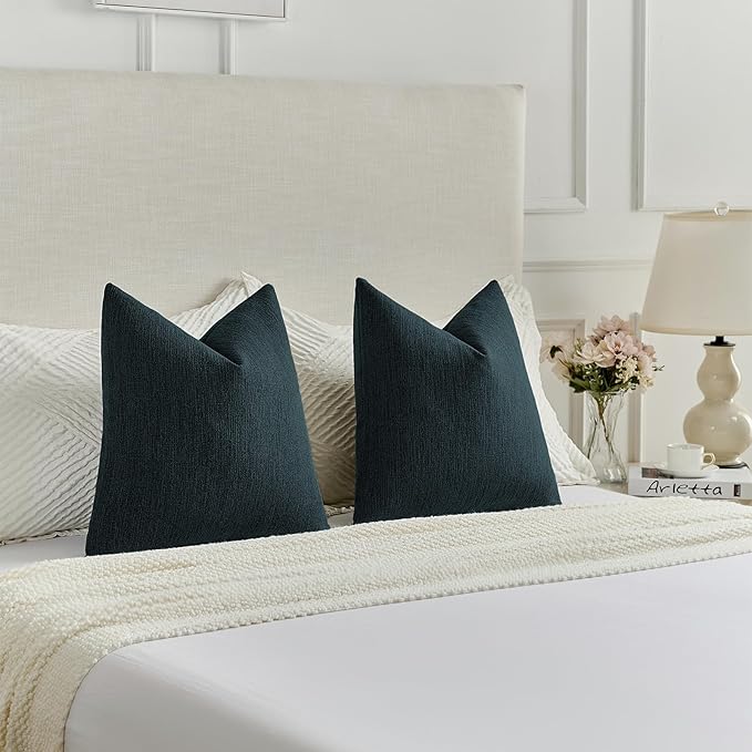 FUTEI Navy Blue Chenille Decorative Throw Pillow Covers 26x26 Inch Set of 2,Soft Cozy Faux Linen Textured Euro Pillow Shams,Farmhouse Home Decor for Couch Living Room