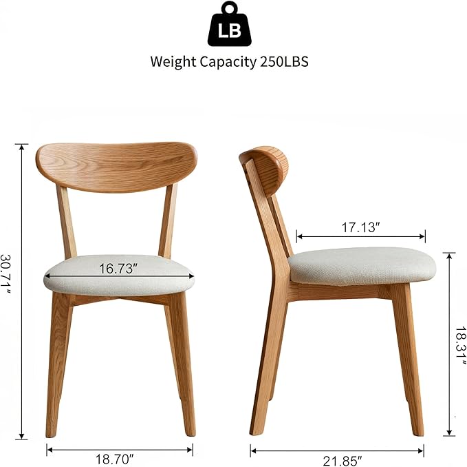 100% Solid Wood Dining Chairs,Mid Century Modern Dining Chairs with Upholstered Cushion,Kitchen,Dining Room Chairs Set of 1/2/4 (1, Original Color White Upholstery)