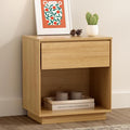 EYYTHUNG Modern Nightstand, Wood End Side Table with Storage and Open Shelf, Farmhouse Accent Night Stand Bedside Table for Bedroom, Natural Oak