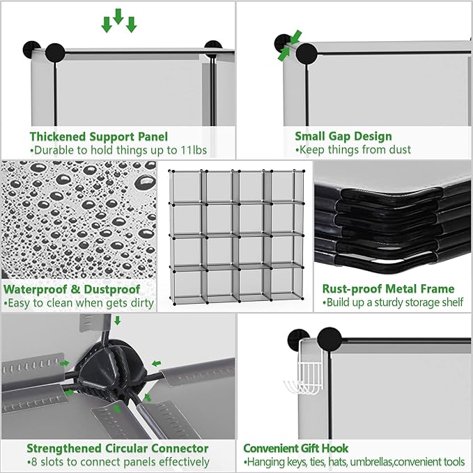 C&AHOME Plastic 16-Cube Grey UPCS16G
