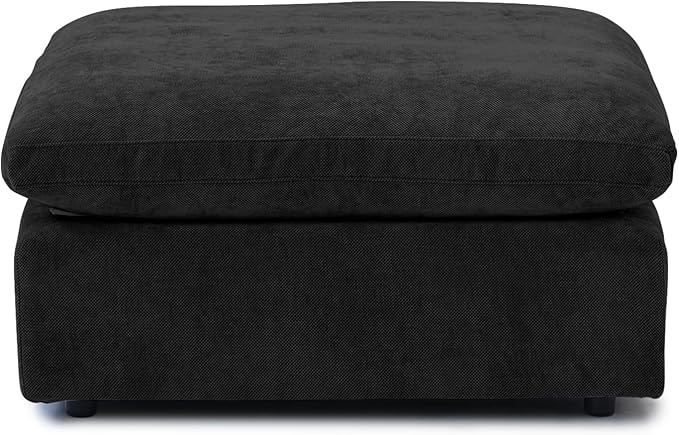 Cloud Modular Sectional Sofa Couch, Linen Blend Fabric Ottoman Module for Living Room, Cushion Covers Washable&Removable, Black