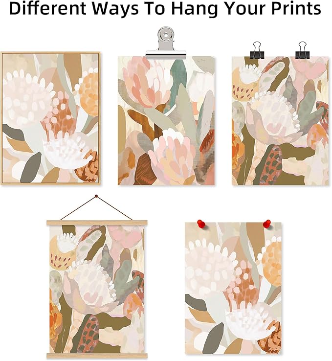 Abstract Flower Wall Art Boho Floral Wall Decor Modern Botanical Canvas Prints Neutral Banksia Flower Pictures Minimalist Floral Poster Painting for Bedroom Living Room 12x16 Inch Unframed Set of 3