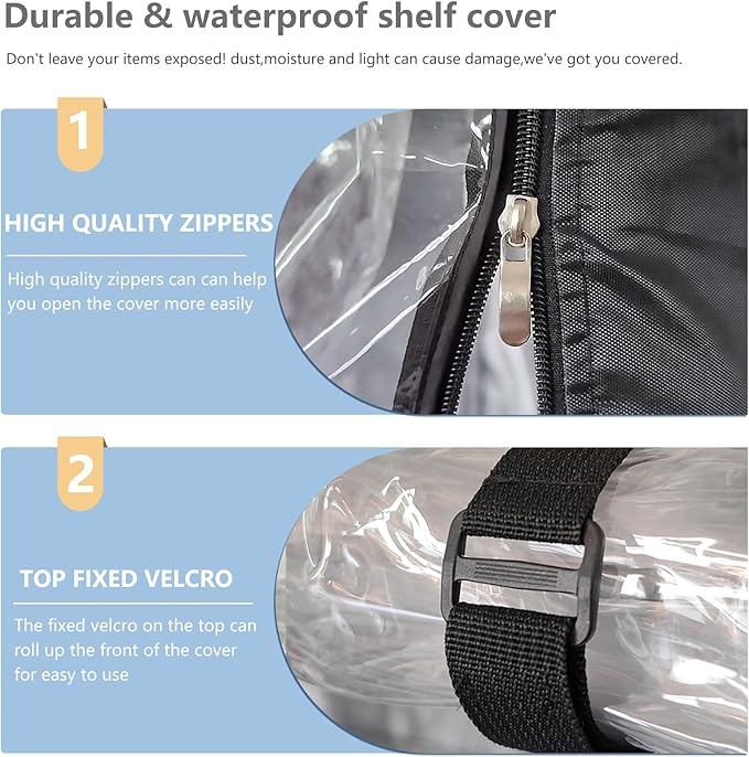 Waterproof Shelf Cover,Outdoor 600D Heavy Duty Dustproof Storage Shelves Cover,60''x24''x72'' Shelf Covers for Wire Shelving with Zippers,Storage Rack Covers with Clear Front