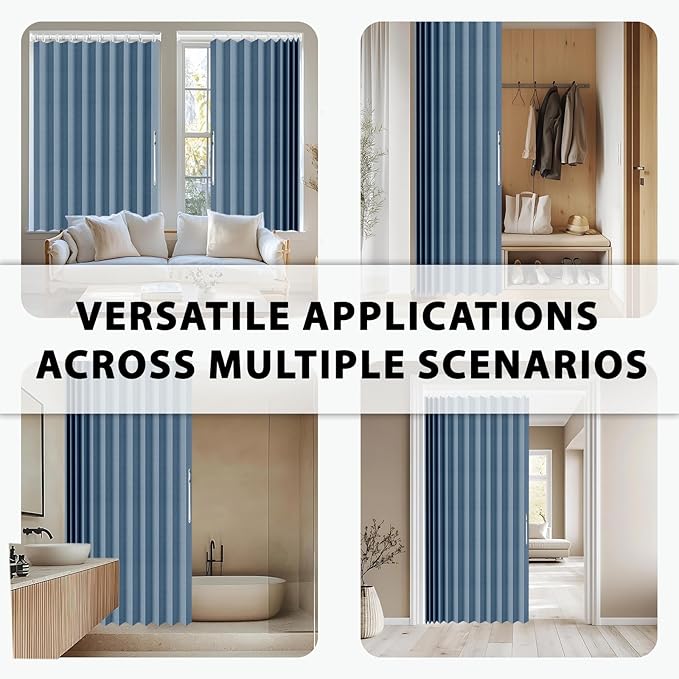 Jilron Accordion Door Curtain Set - 100% Blackout, with Curtain Rod Included, for Bedroom Privacy Protection (Blue-43 W x 78" L+Rod)