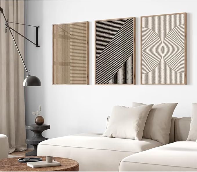 Boho Modern Wall Art Pictures Neutral Abstract Canvas Wall Decor Minimalist Line Wall Art Beige Brown Black Poster Mid Century Painting Artwork for Living Room Bedroom 12x16 Inch Unframed Set of 3