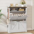 Shoe Cabinet with 2 Flip Drawers, Farmhouse Narrow Shoe Cabinet Organizer with Double-Layer Top, Freestanding entryway organizer with adjustable shelves and hooks, for, Foyer, Hallway, White