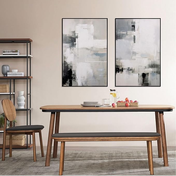 SAFERRYHOME Abstract Wall Art Modern Grey Black Framed Large Canvas Paintings for Living Room Bedroom Office Decor,Ready to Hang, 24x36 Inches, Set of 2