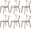 Modern Dining Chairs Set of 6, Solid Oak Wood Dining Chair with Comfortable Backrest, Sturdy Wooden Chairs for Kitchen, Dining Room, White